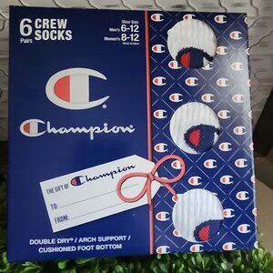 NWT Champion 6 pack Crew Socks Arch Support Cushioned Foor Bottom Double Dry